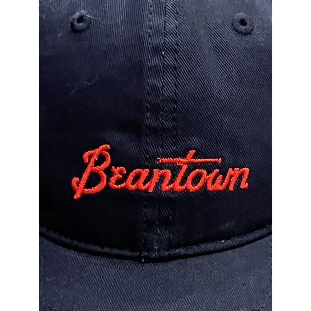 Baseballism Mens Navy Blue Beantown Spellout Adjustable Leather Strapback Hat